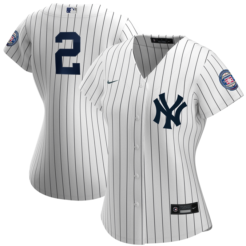 2020 MLB Women New York Yankees #2 Derek Jeter Nike White Navy 2020 Hall of Fame Induction Replica Jersey 1->women mlb jersey->Women Jersey